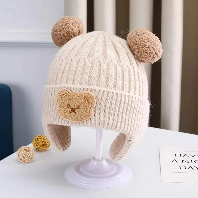 Winter baby wool hat cute bear ear protection