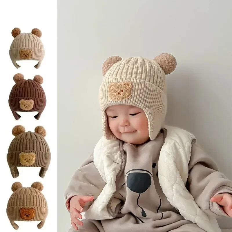 Winter baby wool hat cute bear ear protection