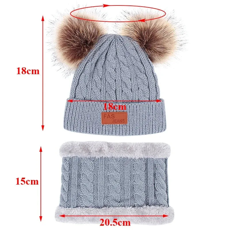 Baby Winter Hat Scarf Gloves Set Knitted Fur Ball Kids Beanie Baby Cap for Girls Boys