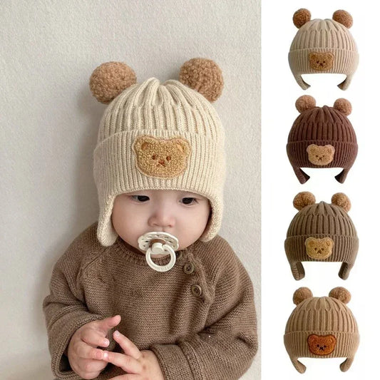 Winter baby wool hat cute bear ear protection