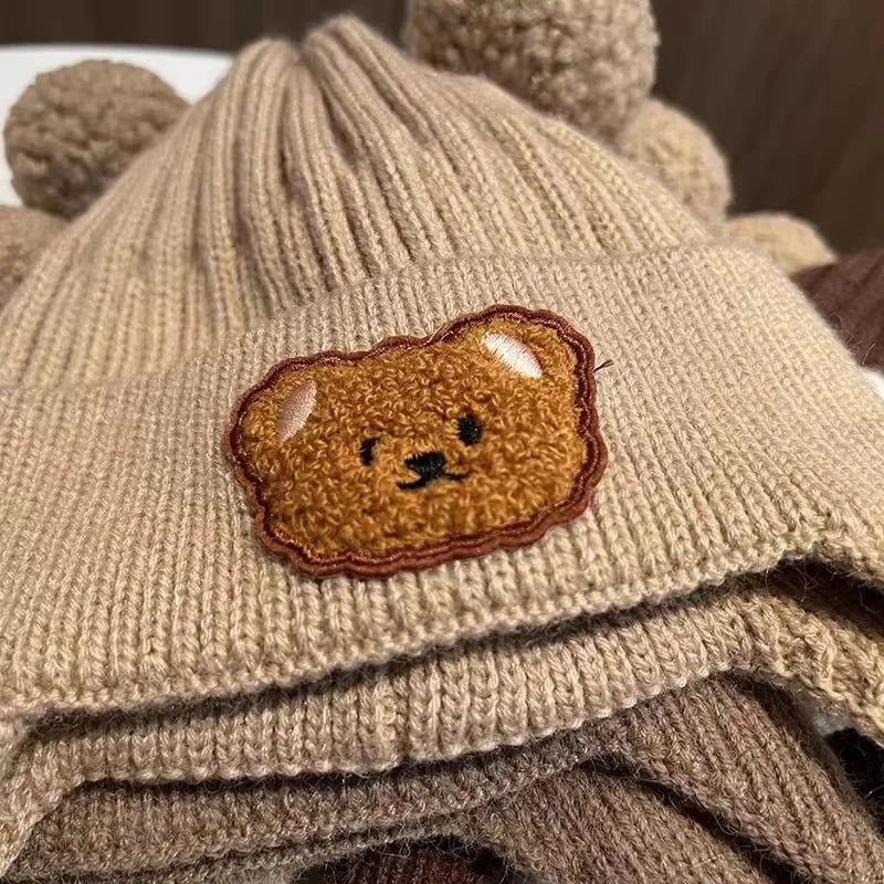 Winter baby wool hat cute bear ear protection