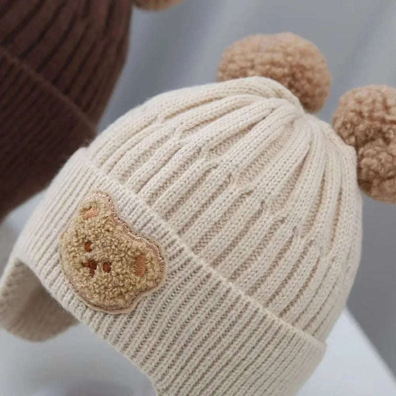 Winter baby wool hat cute bear ear protection